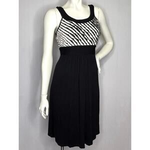 Maurices Black and White Skater Dress M Striped Ruffle Top Empire Waist Y2K Midi